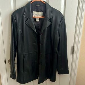 Modern‎ Essentials Black Leather Jacket Button Front Coat Medium